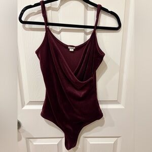 Garage Burgundy Velour Wrap Cami BodySuit